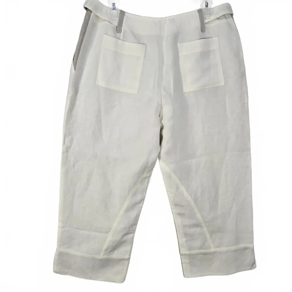Harve Benard Linen Capri Cream High Waist Trousers Minimalist Coastal Chic SZ 12 - Picture 2 of 9